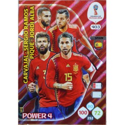 carte PANINI ADRENALYN XL FIFA 2018 #403 Carvajal- Sergio Ramos- Piqué- Jordi Alba / Spain