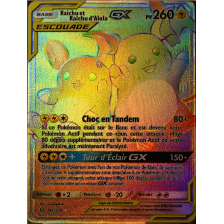 carte Pokémon 241/236 Raichu & Raichu d'Alola GX (Escouade) SL11 - Soleil et Lune - Harmonie des Esprits NEUF FR