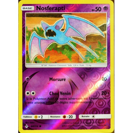 carte Pokémon 64/214 Nosferapti - REVERSE SL10 - Soleil et Lune - Alliance Infaillible NEUF FR