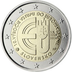 Slovaquie 2 Euro commémorative 2014 - 10ème anniversaire de l'adhésion de la Slovaquie à l'Union européenne  1.000.000 EX.