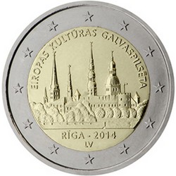 Lettonie 2 Euro commémorative 2014 Riga - Capitale européenne de la culture 2014  1.000.000 EX.