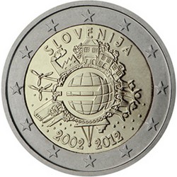Slovénie 2 Euro commémorative 2012 - Dix ans de billets et pièces en euros  1.000.000  EX.