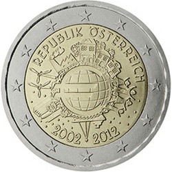 Autriche 2 Euro commémorative 2012 Dix ans de billets et pièces en euros  11.000.000 EX.