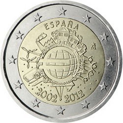 Espagne 2 Euro commémorative 2012 - Dix ans de billets et pièces en euros  4.000.000 EX.