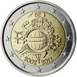 Belgique 2 Euro commémorative Dix ans de billets et pièces en euros 2012  5.000.000 EX.