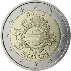 Malte 2 Euro commémorative 2012 - Dix ans de billets et pièces en euros  500.000 EX.