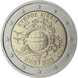 Chypre 2 Euro commémorative 2012 Dix ans de billets et pièces en euros  988.000 EX.