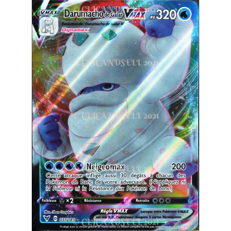 carte Pokémon 037/185 Darumacho de Galar-VMAX ★X 320 PV EB04 - Épée et Bouclier – Voltage Éclatant NEUF FR 