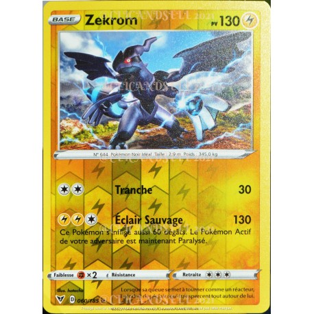 carte Pokémon 060/185 Zekrom ★H 130 PV - REVERSE EB04 - Épée et Bouclier – Voltage Éclatant NEUF FR 