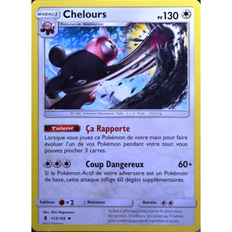 carte Pokémon 113/145 Chelours 130 PV SL2 - Soleil et Lune - Gardiens Ascendants NEUF FR 