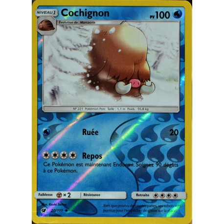 carte Pokémon 20/111 Cochignon  100 PV - REVERSE SL4 - Soleil et Lune - Invasion Carmin NEUF FR 