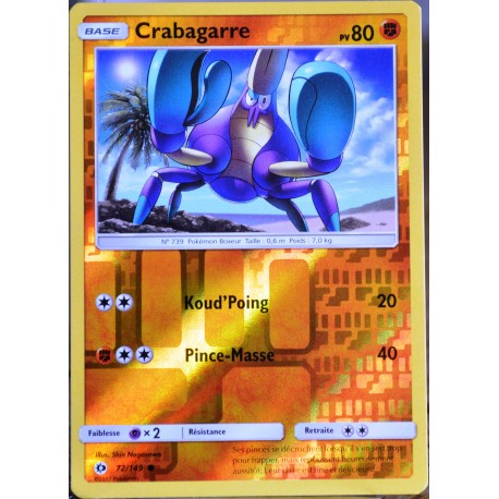 carte Pokémon 72/149 Crabagarre 80 PV - REVERSE SM1 - Soleil et Lune NEUF FR 