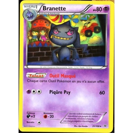 carte Pokémon 31/108 Branette 80 PV - RARE XY 6 Ciel Rugissant NEUF FR 