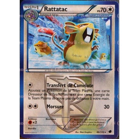 carte Pokémon Rattatac 70 PV 88/116 GLACIATION PLASMA NEUF FR 